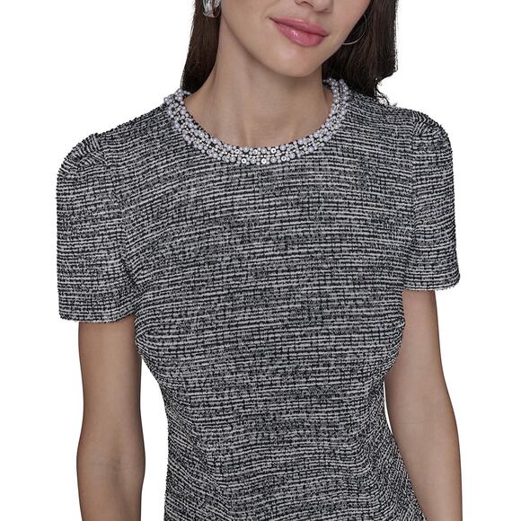 Karl Lagerfeld Paris Knit Tweed A Line Dress - Picture 3 of 9